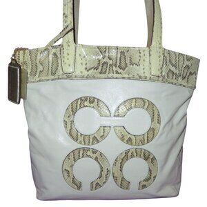 Coach 2011 Audrey Slim Tote bag in cream leather with snakeskin accents & trim